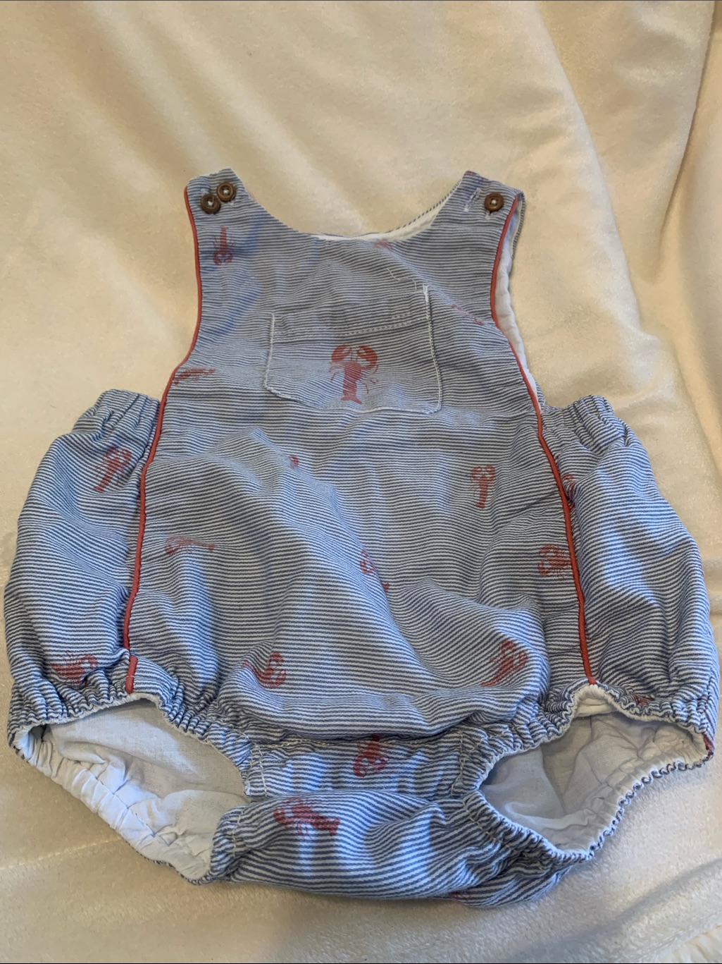 Tommy Bahama Blue & Red Striped Infant Romper With Lobster Motif